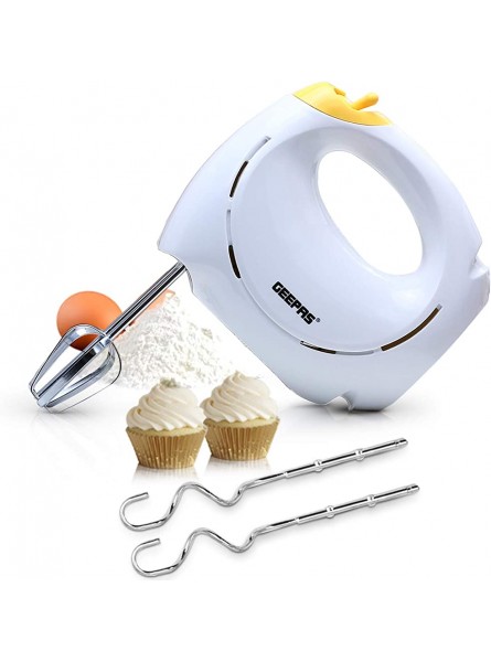 Geepas 150W Hand Mixer Electric Whisk Handheld Food Collection Cake Mixer for Baking 7 Speed Turbo & Eject Button Stainless Steel Beaters & Dough Hooks for Whipping Cream Dough Egg Beater White - LKYPQJRF