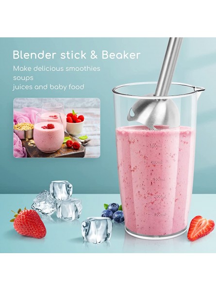 Aigostar 1000W Hand Blender 3 in 1 Stick Blender with 6-Speed Turbo Button Egg Whisk Chopper and Beaker for Smoothies Soups Sauces Baby Food Stainless Steel Buckle 30XQC - BCCS5F8J